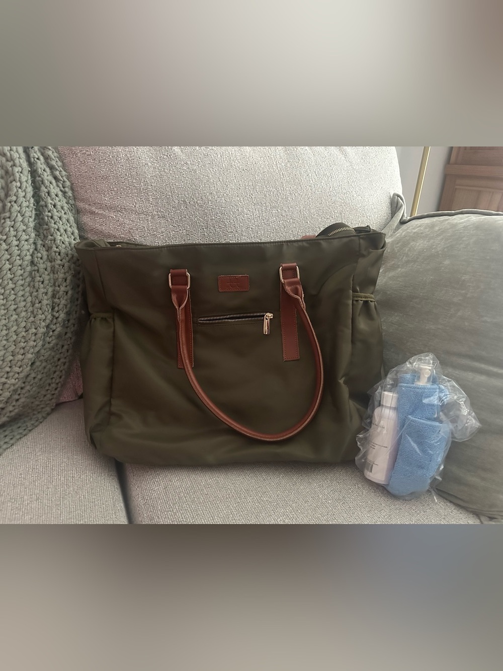 Olive Green “The Teacher Tote” Tote Bag with Cleaner
